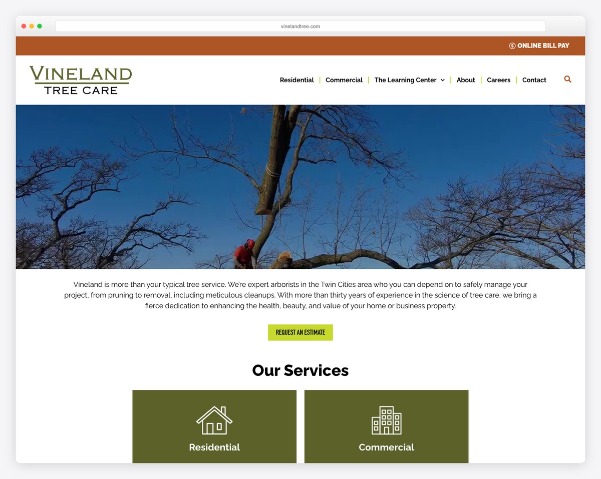vineland tree care website example
