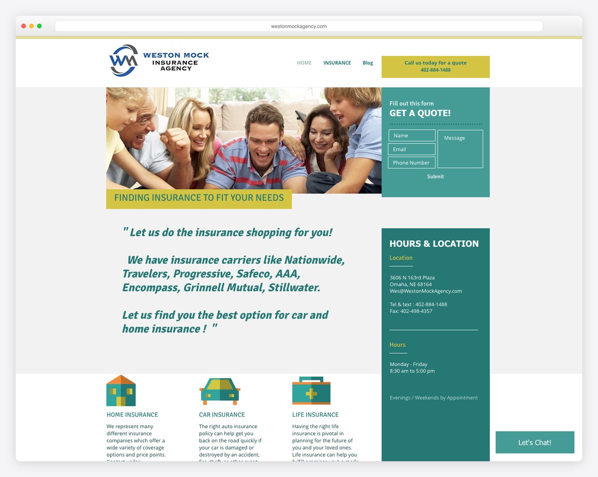 weston mock insurance agency website example