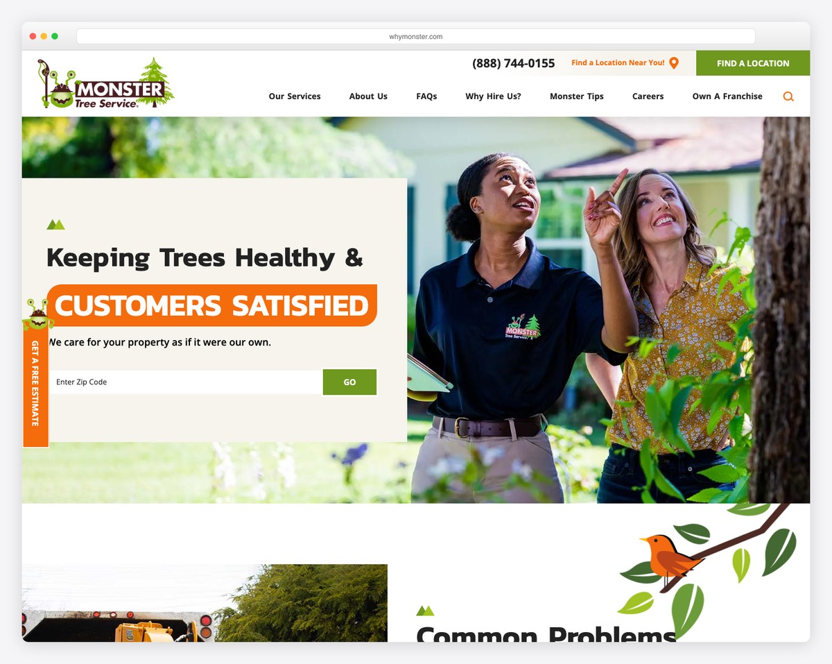monster tree service website example