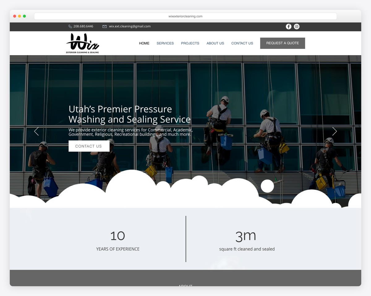 wix exterior cleaning and sealing website example