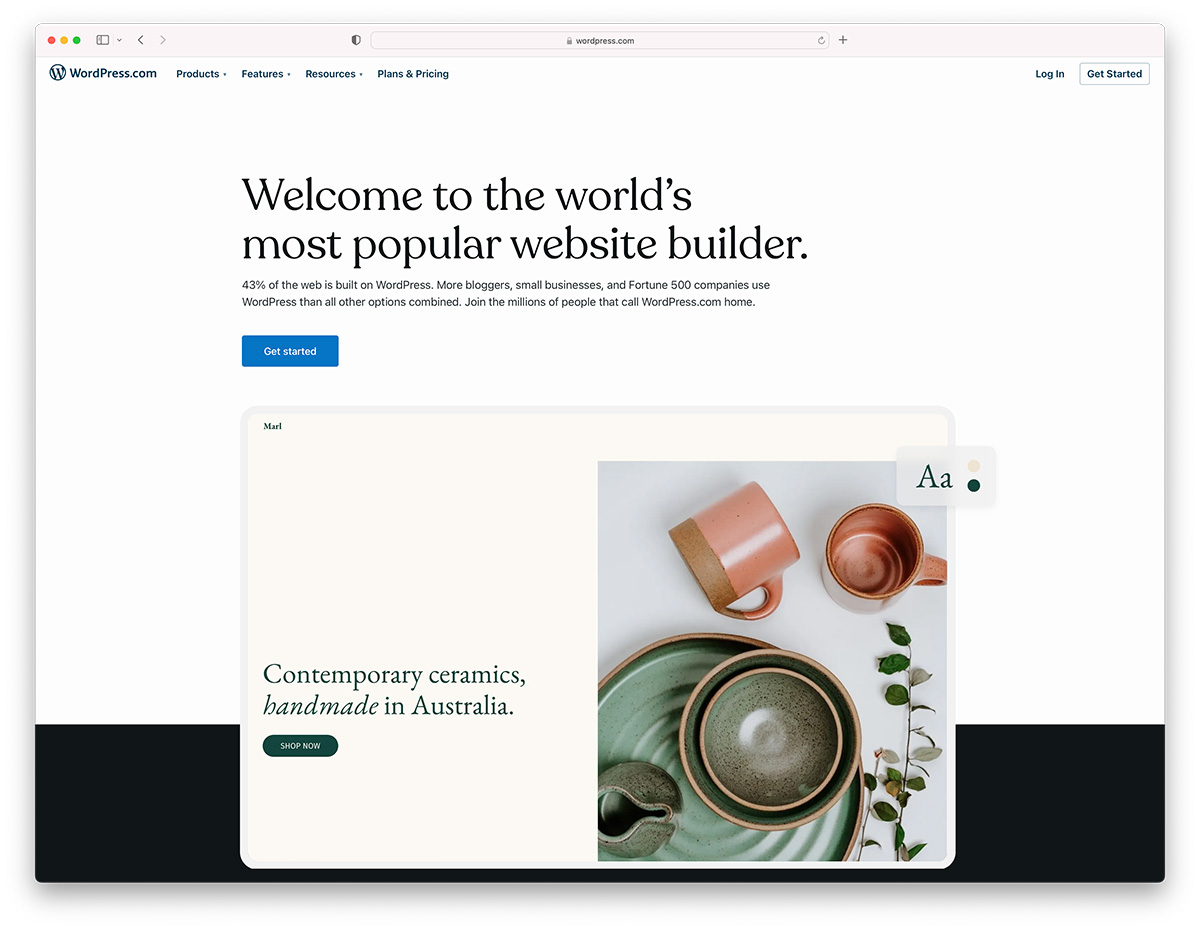 WordPress.com - most popular website builder fully managed