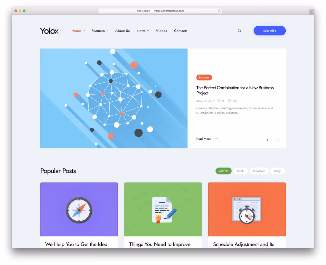 yolox three column wordpress theme