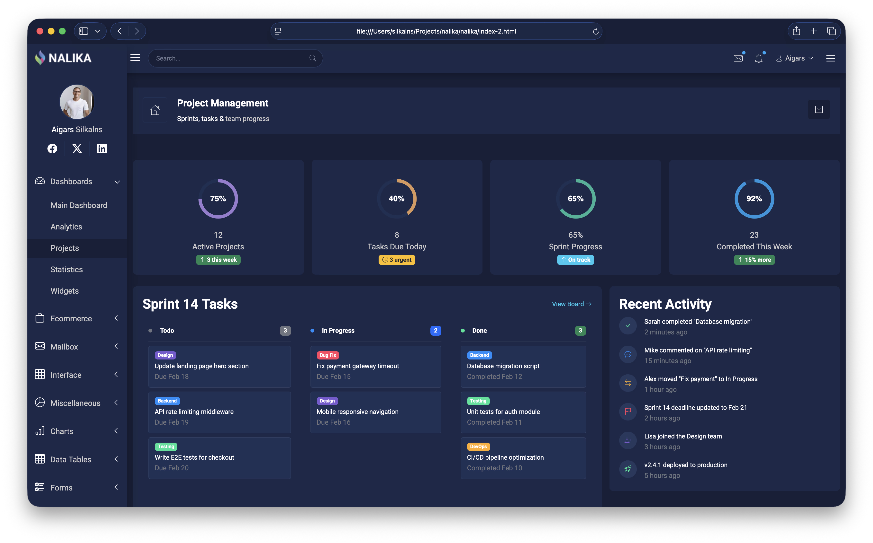 Nalika - dark theme Bootstrap 5 admin dashboard rebuilt from scratch in 2026