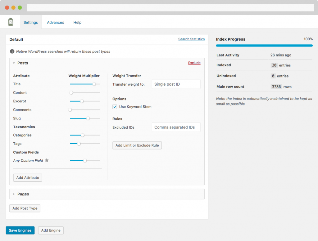 SearchWP plugin settings